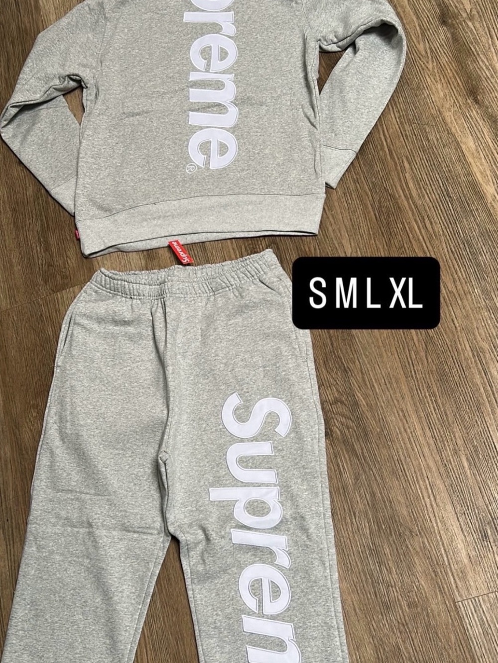 Supreme Heather Gray Sweatpants with White Vertical Logo